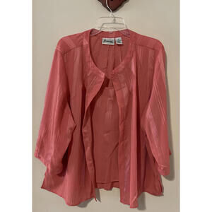 Joanna Womens 2x Pink Striped 3/4-Sleeved Layered Blouse! M1124